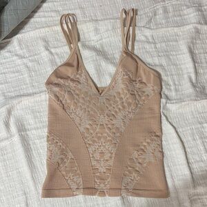 Free People Intimately Lace Ribbed Cami Tank Top Nude Beige. xs/small